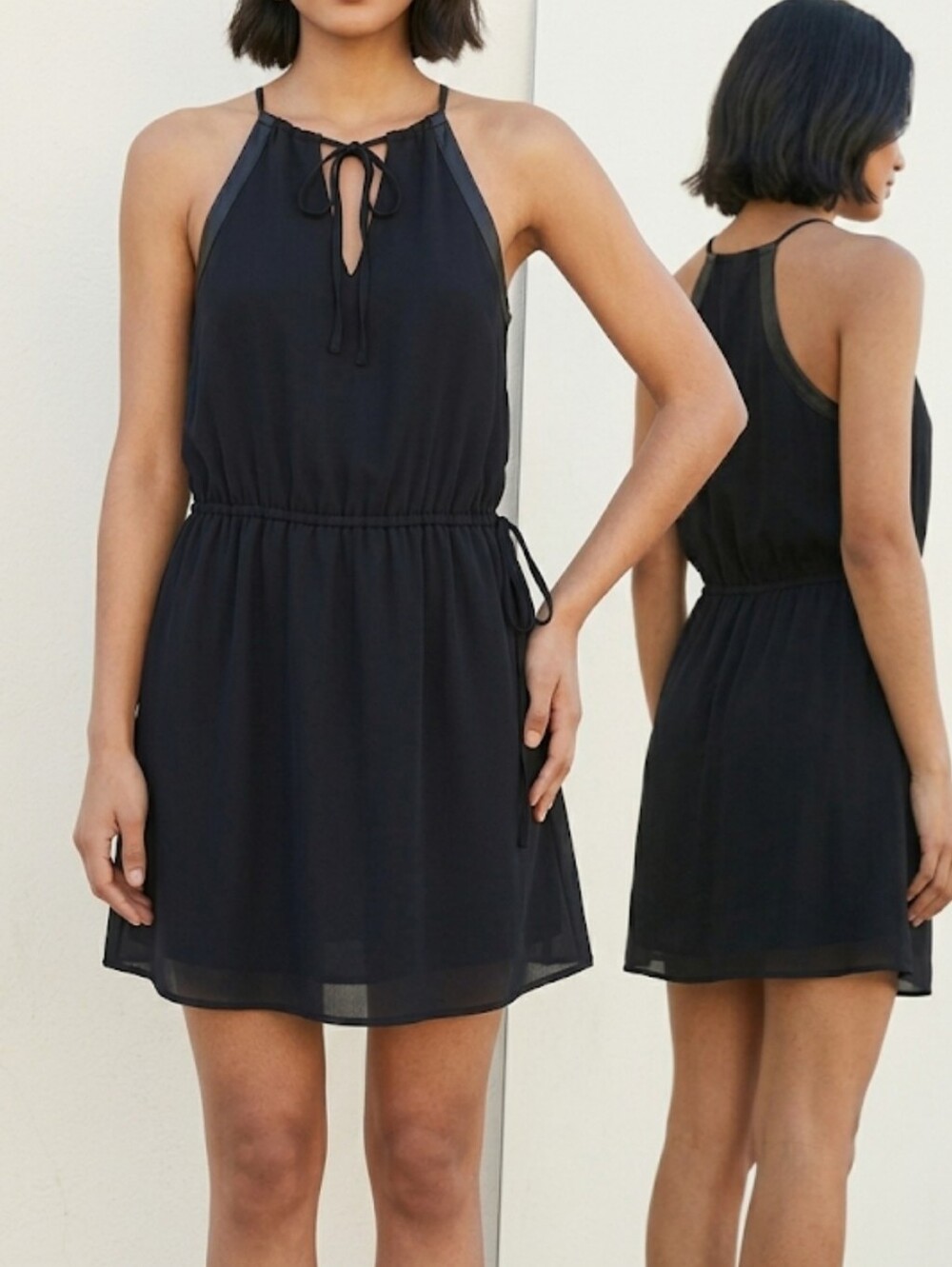 Zara Trafaluc Black Satin Halter Mini Dress Side Tie Size S